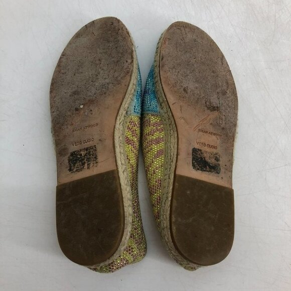 Brian Atwood Hartwell rhinestone  blue tan flat espadrilles women’s size 7 - Picture 5 of 15